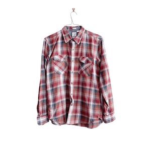 Volcom Mens Plaid Flannel Classic Fit Long Sleeve Button Up Shirt Red Medium